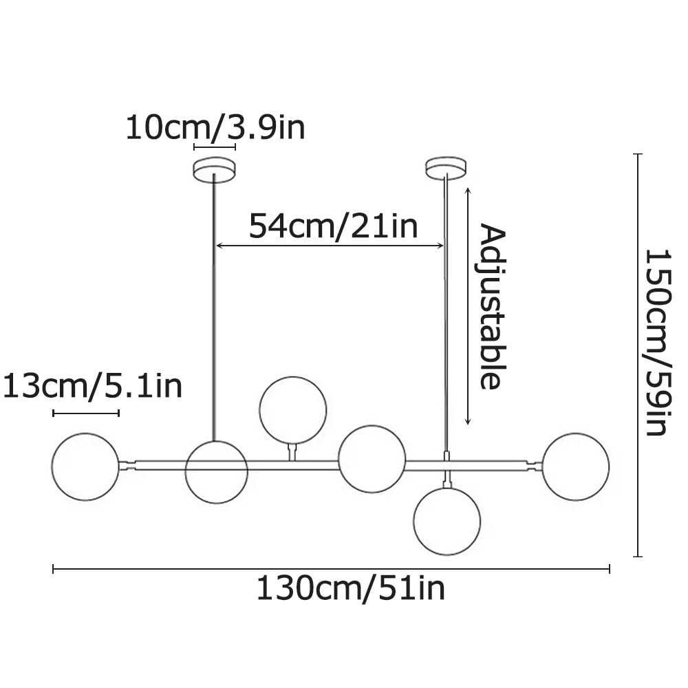 6 luci E27 Lampadario moderno Nord Europa Lampadario a sfera in vetro Industriale 51 pollici Lampada a sospensione a soffitto per soggiorno Sala da pranzo Decorazione artistica Ristorante