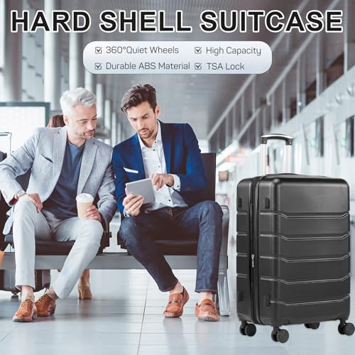 Luggage Sets, Hardshell Suitcases Set with TSA Lock, 3 Piece Luggage Sets with Spinner Wheels, Hardside Expandable Suitcase Set for Travel or Business Trip, 20/24/28inch(Black)2
