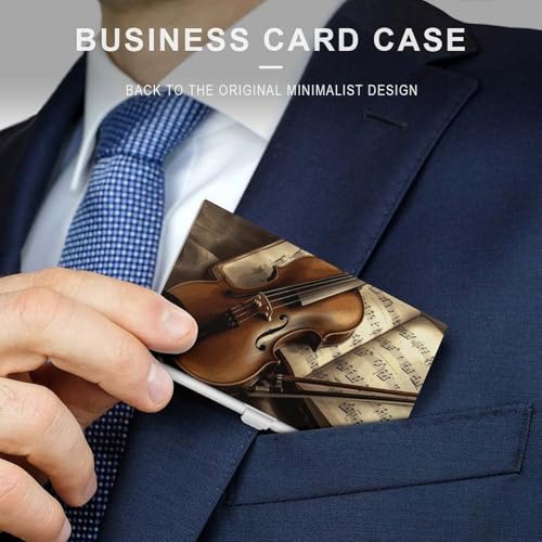 Slim Metal Business Card Holder - Violin And Book Aluminum Alloy Card Case with Buckle Closure, Holds 20 Cards & Cash, Professional Credit Card Size ID Holder for Men Women Gift3
