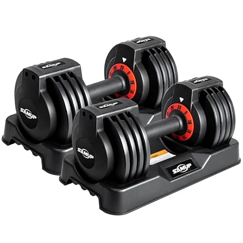 25/55 lbs Pair Adjustable Dumbbells Set, Adjustable Weights Dumbbells Set for Men and Women with Anti-Slip Fast Adjust Weight by Turning Handle,Black Dumbbell with Tray