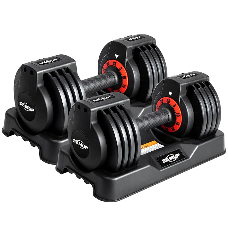 Sponsored Ad - 25/55 lbs Pair Adjustable Dumbbells Set, Adjustable Weights Dumbbells Set for Men and Women with Anti-Slip Fast Adjust Weight by Turning Handle,Black Dumbbell with Tray