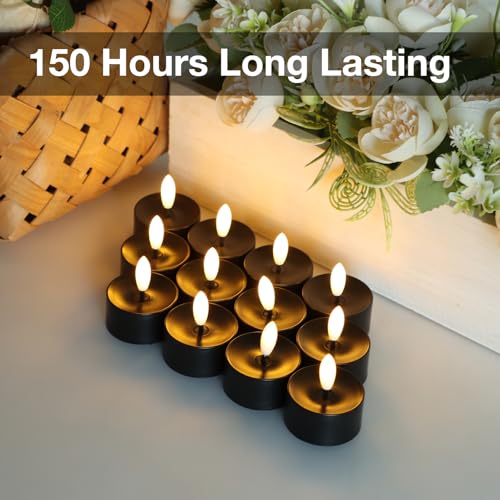 Image of 50 Pack Black Battery Operated Tea Lights, Realistic Flickering Flameless LED Tea Lights, 3D Wick Fake Flameless Tealight Candles for Wedding, Festival, Party, Home Decor