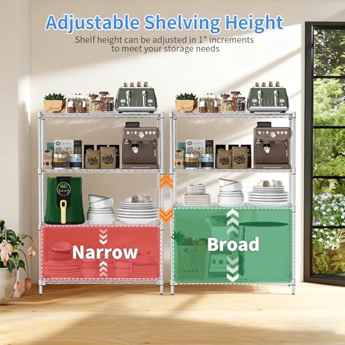 Image of BestOffice | 4-Tier Wire Storage Shelves | 36x14x54 | Chrome | with Adjustable Racks | Heavy-Duty Metal Shelf, Holds Upto 1000 lbs | No-Tool Assembly | Ideal for Home & Garage Shelving