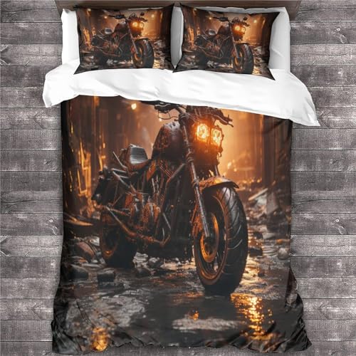 Parure de lit burning motorcycle en microfibre pour chambre d'ado