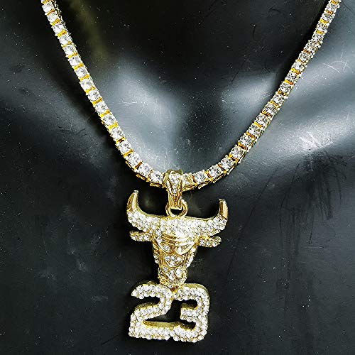 HH Bling Empire Mens Iced Out Hip Hop 14K Gold Artificial Diamond NBA Basketball Related Pendant cz Tennis Chain Necklace 22 Inch (NO.23-3) - Thumbnail 7