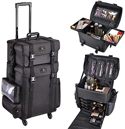 LUVODI 2 en 1 Maletín Maquillaje Profesional Maleta de Cosméticos Multiuso con Ruedas Estuche de Maquillajes Desmontable con Gran Capacidad