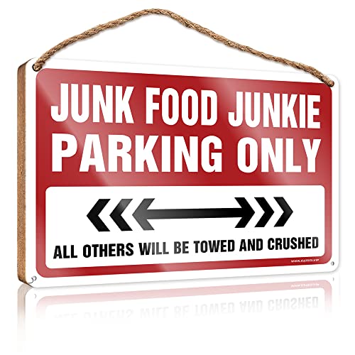 CakJuice Hängende Wanddekoration für Badezimmer, Junk Food, Junkie Parking Only, Holzschild, Outdoor-Schilder und Dekoration, Herbst-Veranda-Schild (Größe: 23 x 35 cm) CakJuice Hängende Wanddekoration für Badezimmer, Junk Food, Junkie Parking Only, Holzschild, Outdoor-Schilder und Dekoration, Herbst-Veranda-Schild (Größe: 23 x 35 cm)