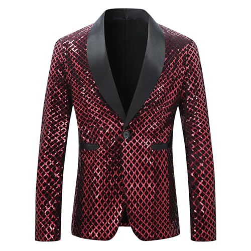 Men's Shiny Suit Jacket Disco Party Sequin Blazer One Button Sparkly Formal Tuxedo Jackets for Prom, Dinner
