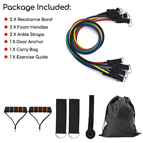 Huishang Resistance Bands Set, Exercise Bands with Handles, Door Anchor and Ankle Straps, Workout Bands for Women Men, Home Workouts - Thumbnail 3