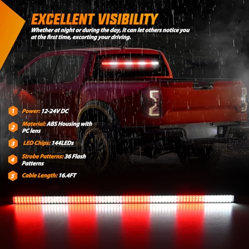 Image of Nilight 144LED Traffic Advisor Strobe Light Bar with Controller Red White | Emergency Warning Lights Hazard Interior Front /Rear Windshield Flashing for Cars Plow Trucks Construction Vehicles