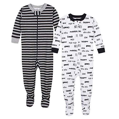 Gerber Baby Boys Organic 2 Pack Cotton Footed Pajamas, Text, 3 Months