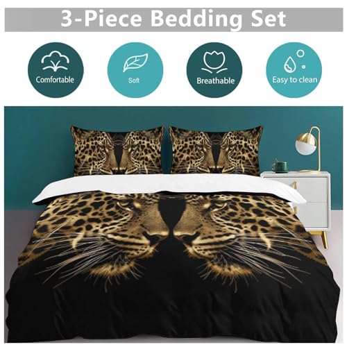 Housse de couette microfibre douce 135x200 cm léopard réversible avec taies à glissière