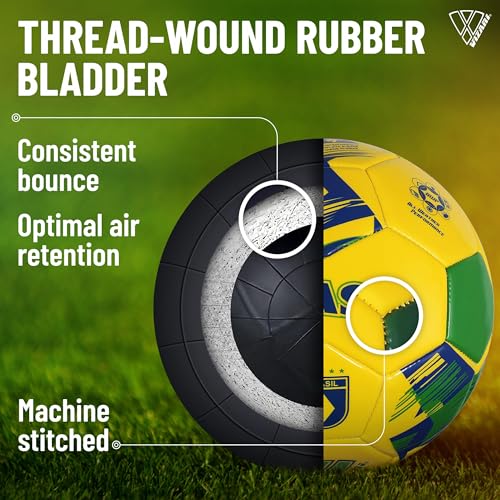 Image of Vizari New Country Series National Team Soccer Ball - Brasil Yellow, Size 5| Durable Soft & Spongy Synthetic & Rubber Ball | Perfect for Outdoor Training, Fun Play, Matches & Beaches