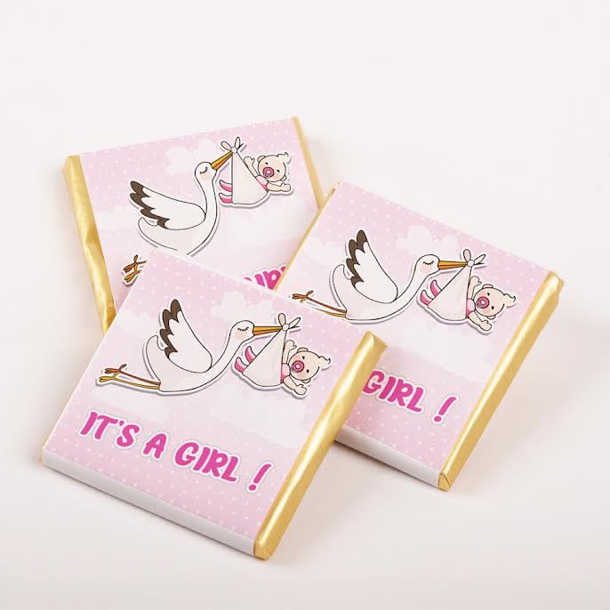 Set of 50 It's a boy-girl Baby Chocolates, Perfect for Celebrations, Gender Reveals, and Special Occasions,Baby Shower Gifts. (Girl - Stork)