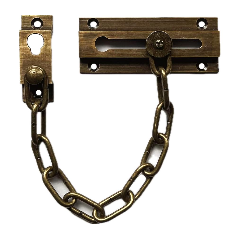 Tiazza Pure Brass Door Chain Windows Anti-Theft Clasp Safety Chain Suitable for Any Door Type Or Size Due to The Unique Narrow Design (Antique Bronze)