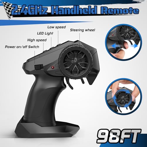 Remote Control Car, 1:18, All-Terrain Remote Control Truck with Headlight and Bodylight, 2WD, 20KM/H, PVC Shell, 2.4GHz, Rechargeable, Sturdy, Two Speed Control, Rc Cars for Kids, Beginner - Image 6