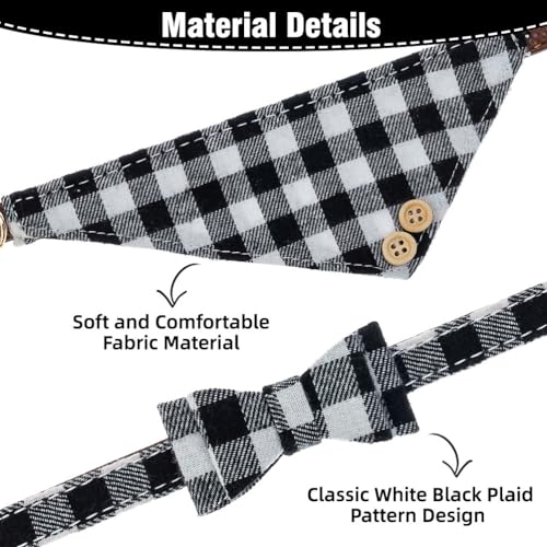 Image of EXPAWLORER Dog Collar and Leash Set - Classic Plaid Dog Bow Tie and Dog Bandana Collar, Dog Leash Tangle Free, Adjustable Collars for Medium Dogs, Holiday Ideal Gift, M