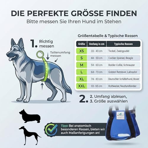 Nature Pet © - Tragehilfe Hund hinten - Verstellbarer Hunde Tragegurt als Treppenhilfe - Ideal für ältere, kranke oder operierte Vierbeiner - Praktische Unterstützung für Mobilität (XS, Schwarz)