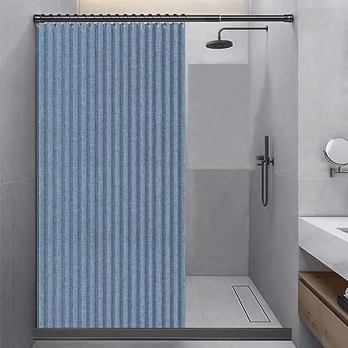 CAULO Cortina de duche dobrável para casa de banho, cortina de duche com sucção magnética de dupla face, cortina de sombra para casa de banho, linho grosso (azul 180 x 200 cm)