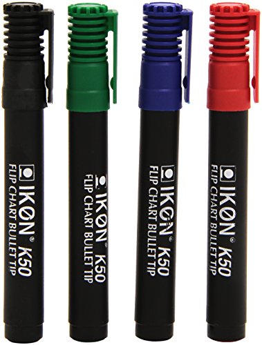 Hainenko K50-WLT4 Value Bullet Tip Flipchart Marker – colori assortiti (confezione da 4)