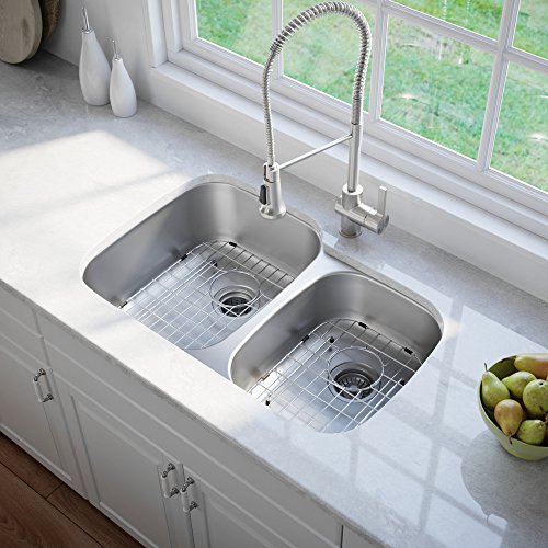 KRAUS-Premier-32-inch-16-Gauge-Undermount-6040-Double-Bowl-Stainless-Steel-Kitchen-Sink-KBU24 KRAUS Premier 32 inch 16 Gauge Undermount 6040 Double Bowl Stainless Steel Kitchen Sink KBU24