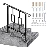 LMRSTOO Handrails for Outdoor Steps, Fit 2 or 3 Steps Outdoor Stair Railing, Black Wrought Iron Handrail for Concrete Steps or Wooden Stairs
