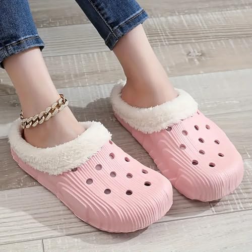 Classic Fleece Lined Clogs Waterproof Winter Fuzzy Slippers for Women Men Indoor Outdoor Cozy Shoes Women's Platform Non-Slip Mules Garden Clogs Plush Lining Warm Cotton Slippers Shoes4