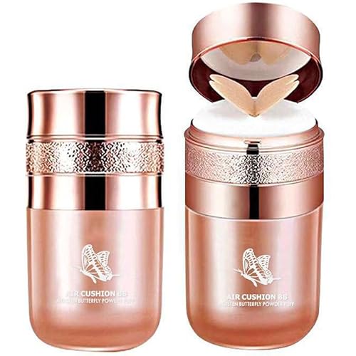 Rosetimes Air Cushion BB Cream-Butterfly Air Cushion Powder Puff BB Cream, Long-Lasting Waterproof Moisturizing Concealer Makeup Base Liquid Foundation Concealing Oil Control Korea (Ivory+Natural)
