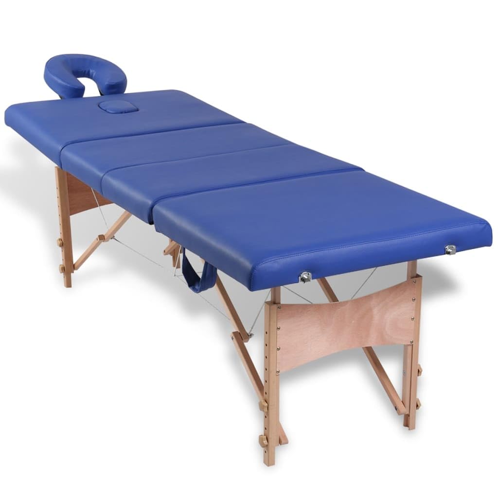 aphrophina Foldable Massage Table 4 Zones with Wooden Frame, Adjustable Height, Portable Design, Blue