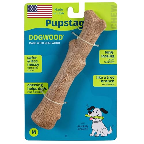 Pupstages Dogwood Dog Chew Toy, Made in the USA – Real-Wood Blend, Natural Flavor & Texture, Moderate Chewers, Medium, 7.4'