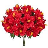 Briful 3 Bundles Artificial Hibiscus Flowers 13in, Short Faux Hibiscus Stems with Full Blooms, Silk Tropical Flowers for Small Vase, Hanging Basket, Centerpiece, Party, Indoor Outdoor Decor, Red