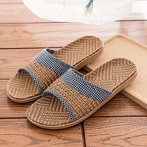 GHYUB Flax Slippers，Women and Men's Comfortable Casual Summer Indoor Open Toe Slides Fashion Unisex Linen Skidproof SlippersLinen Couple Home Slippers (Color : Navy, Size : EUR40-41)2