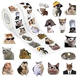 BHronony Cat Meme Stickers Roll - 2 Rolls 1000pcs Cute Cats Decal for Women Men, Pet Kitten Party Vinyl Sticker Decoration, Funny Animal Decal Label Decor Supplies for Cup Scrapbook Bottle Laptop
