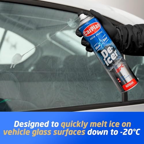 Image of CarPlan Blue Star De-Icer Spray, 21 fl oz [Pack of 12] Fast-Acting Aerosol Defroster for Car Windshield and Windows, Works in Extreme Cold -20C