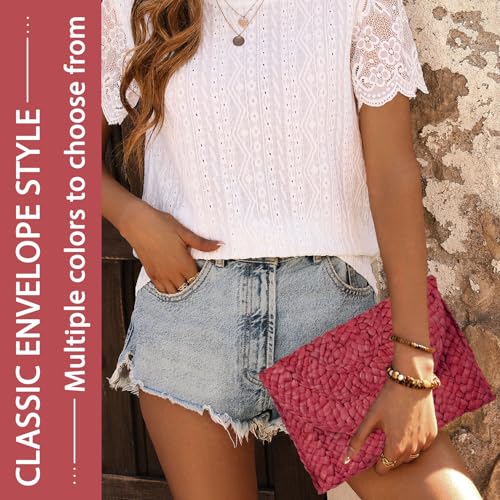 Image of Straw Clutch Bag for Women Envelope Woven Clutch Handbag Summer Beach Purse