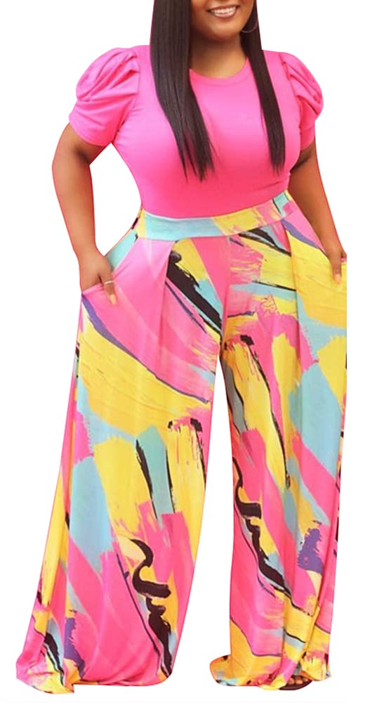 Acatmew Plus Size Harem Pants for Women African Print Casual Bohemian Loose Long Pants with Pocket