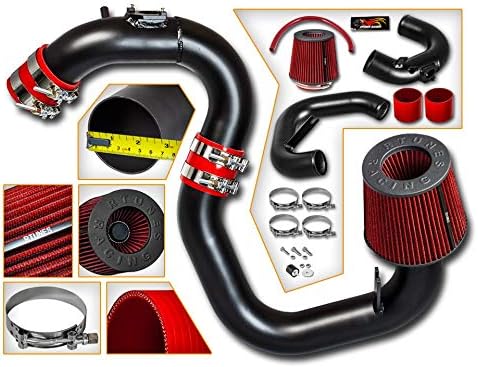 RTUNES RACING Entrada de aire frío de tubo negro + filtro compatible con Mazda 3 L4 04-09 2.0L y 2.3L