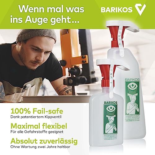 ​BARIKOS KS Augenspülflasche – Erste Hilfe Augendusche 620 ml für Säuren, Basen & Fremdkörper – Ph-neutral, ergonomisch, DIN EN 15154-4 zertifiziert​