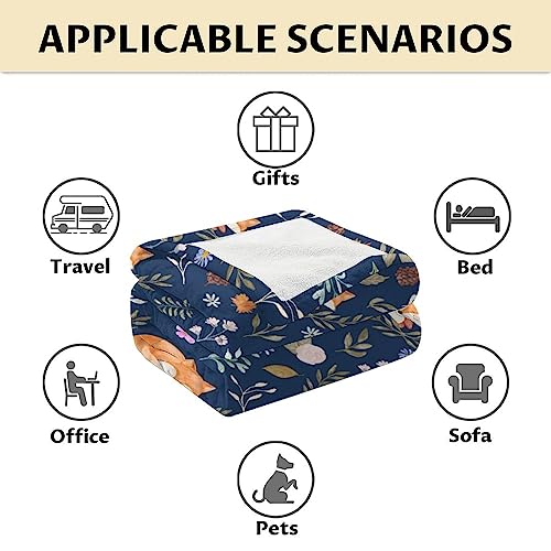 Mercuryelf Fox Throw Blanket - Soft, Fuzzy & Warm - 50x60 Inches Flannel Blankets for Living Room, Sofa - Dark Blue Cute Throws Gift for Teen