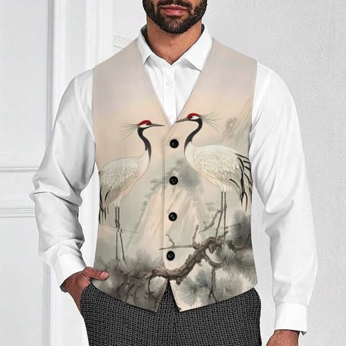 Red Crowned Crane Men's Suit Vests Business Formal Dress Vest V-Neck Waistcoat for Wedding Casual2
