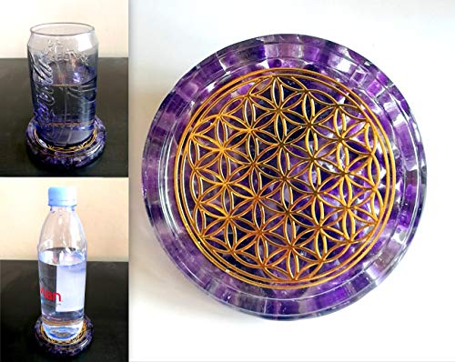 ZZYBIA LARGE 4" Amethyst Crystals Flower Of Life Coaster Water Charging Plate Energy Dome