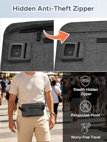 Image of Hidden Money Belt for Travel, RFID Blocking Waist Wallet, 2 Zippers