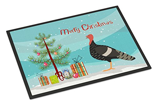 Caroline's Treasures BB9354MAT Marragansett Turkey Christmas Doormat 18x27, Teal Front Door Mat Indoor Outdoor Rugs for Entryway, Non Slip Washable Low Pile, 18H X 27W