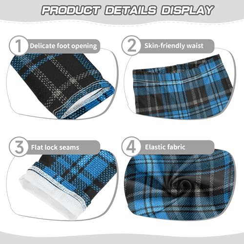 Girls Leggings Blue Black Tartan Plaid Kids Length Leggings Pants Toddler Athletic Soft Tights Trousers 4T3