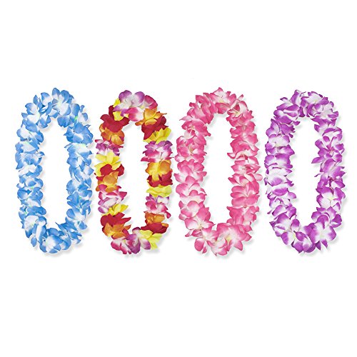 Baloray Pack of 4 Large Size Hawaiian Ruffled Simulated Silk Flower Leis,for Party and Holiday