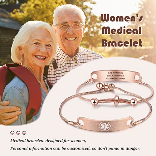 Jewelstruck Medical Alert Bracelets For Women Adjustable Emergency Id Bracelets Free Engraving Personalized Medical Bracelets For Women Girls Custom Medical Id Bracelets For Women (Rose Gold) #TOP1