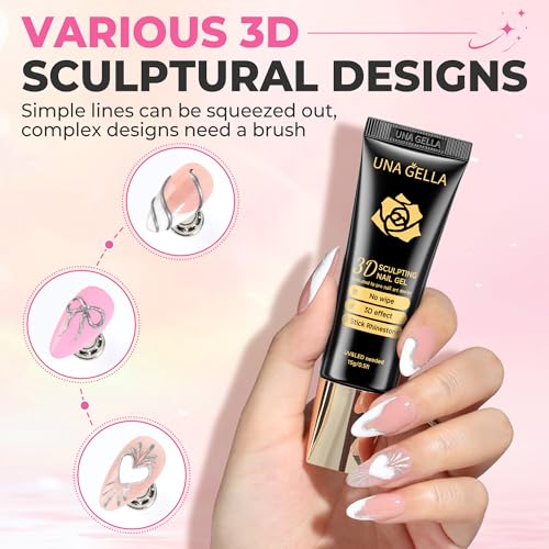 Image of UNA GELLA Metallic Silver 3D Gel Nail Art 15g, No Wipe Sculpting Gel Polish for Nail Designs, Charms and Gems Decoration, Lamp Curing Required DIY Art Salon at Home