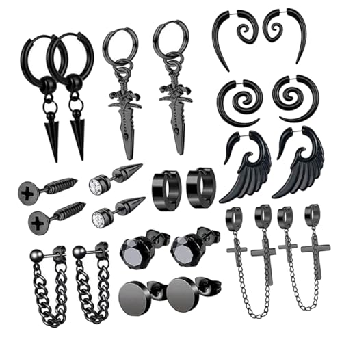 Pendientes y pulsera para club y estilo urbano con tachuelas modernas en negro