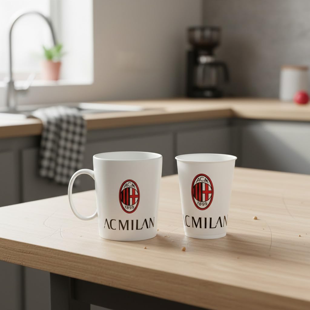 ILS I LOVE SHOPPING Set Regalo Bicchiere + Tazza in confezione regalo Tifoso Senza BPA per Ragazzi Prodotto Ufficiale (MILAN)