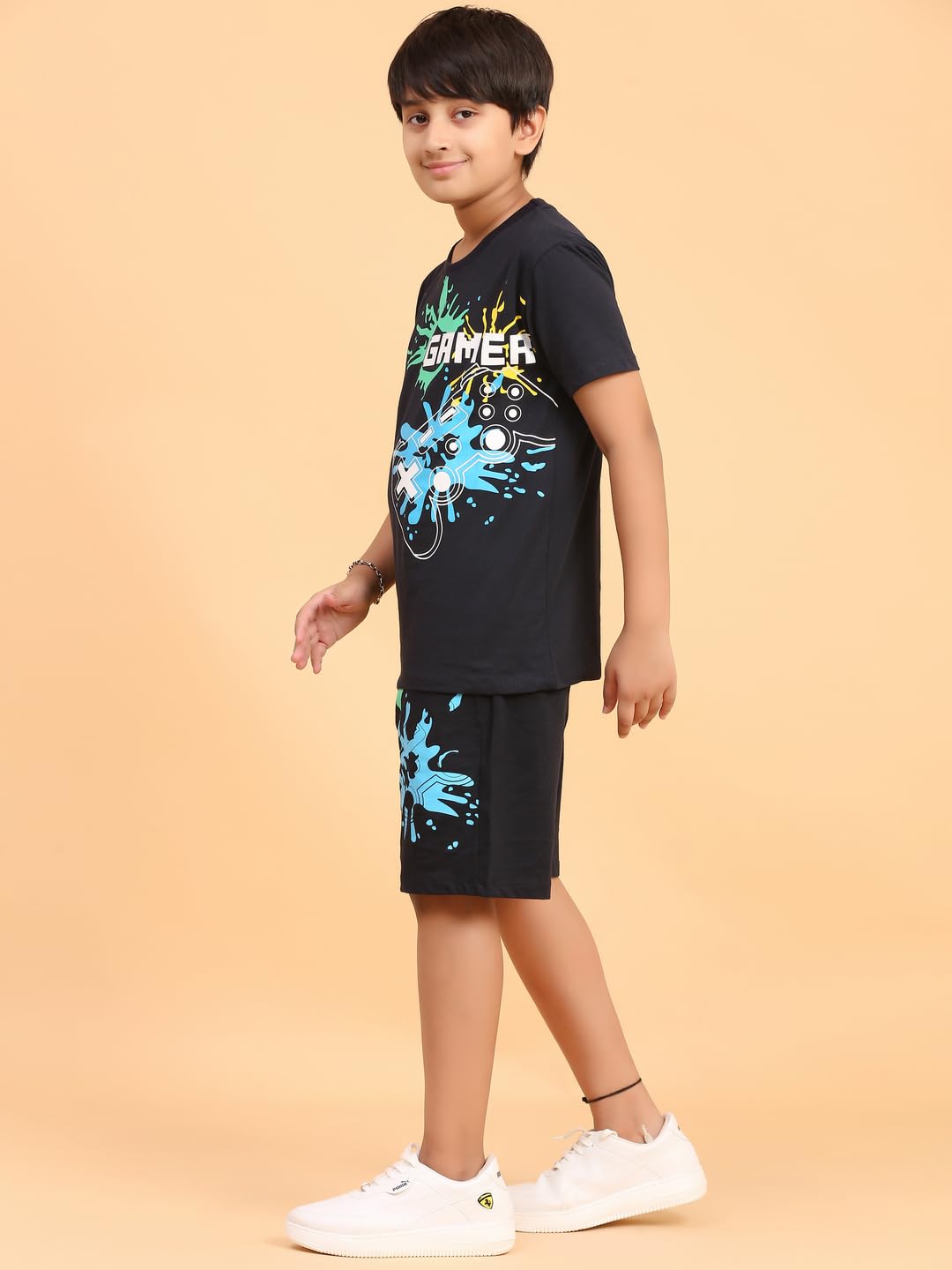Ninos Dreams Boys Cotton T-shirt & Shorts Coord set (10-12 years, Navy Blue) - Image 2 thumbnail